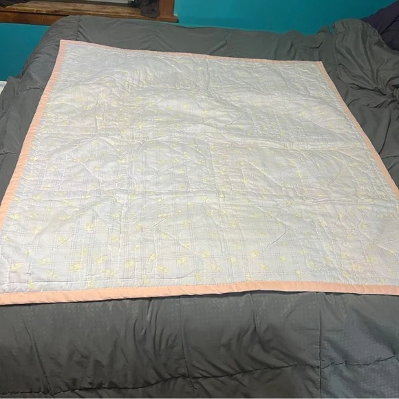 sun bonnet girl quilt 40" X 43" Multi Color With Pink Border Smallish Size